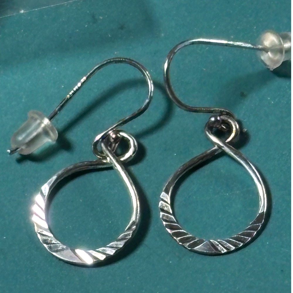 925 Sterling Silver Diamond Cut Twisted Teardrop Drop Earrings‎ Fishhook